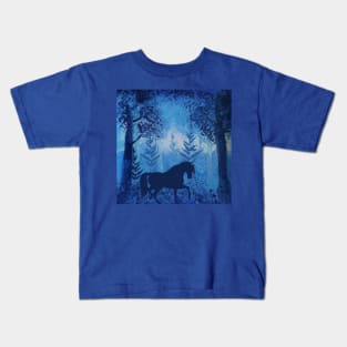 Horse in the Woods - Midnight Blue Forest Original Acrylic Art Painting Kids T-Shirt